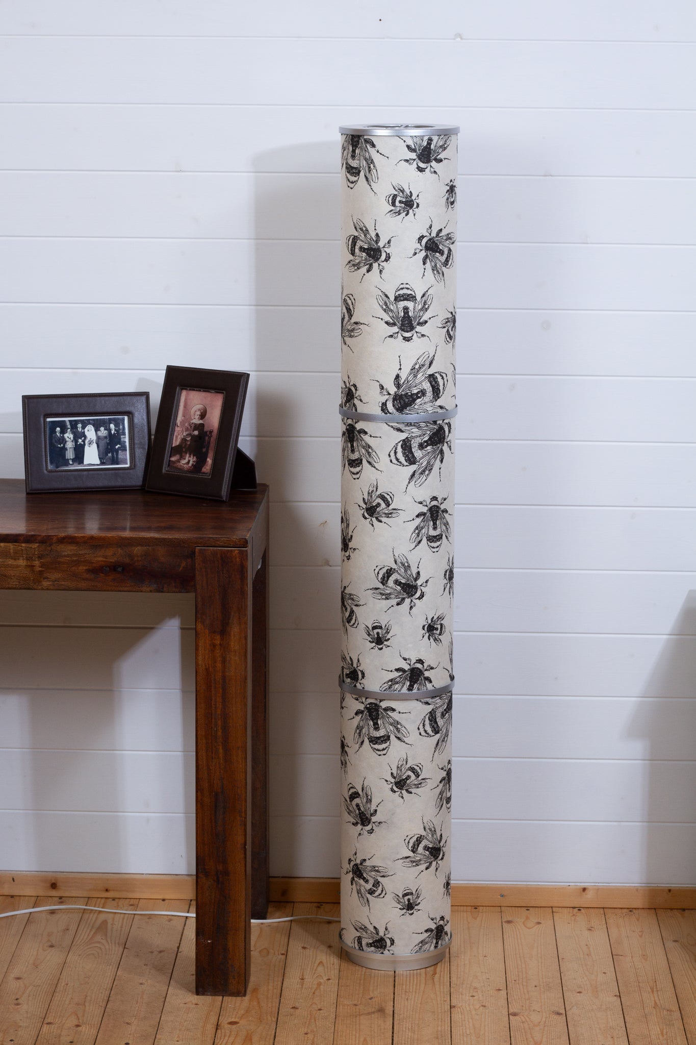 3 Panel Floor Lamp - P42 - Bees Screen Print on Natural Lokta, 20cm(d) x 1.4m(h)