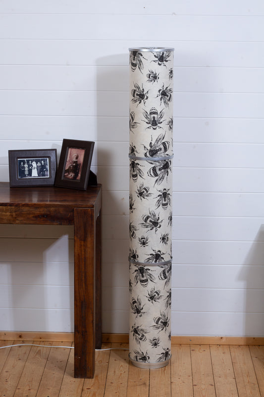 3 Panel Floor Lamp - P42 - Bees Screen Print on Natural Lokta, 20cm(d) x 1.4m(h)