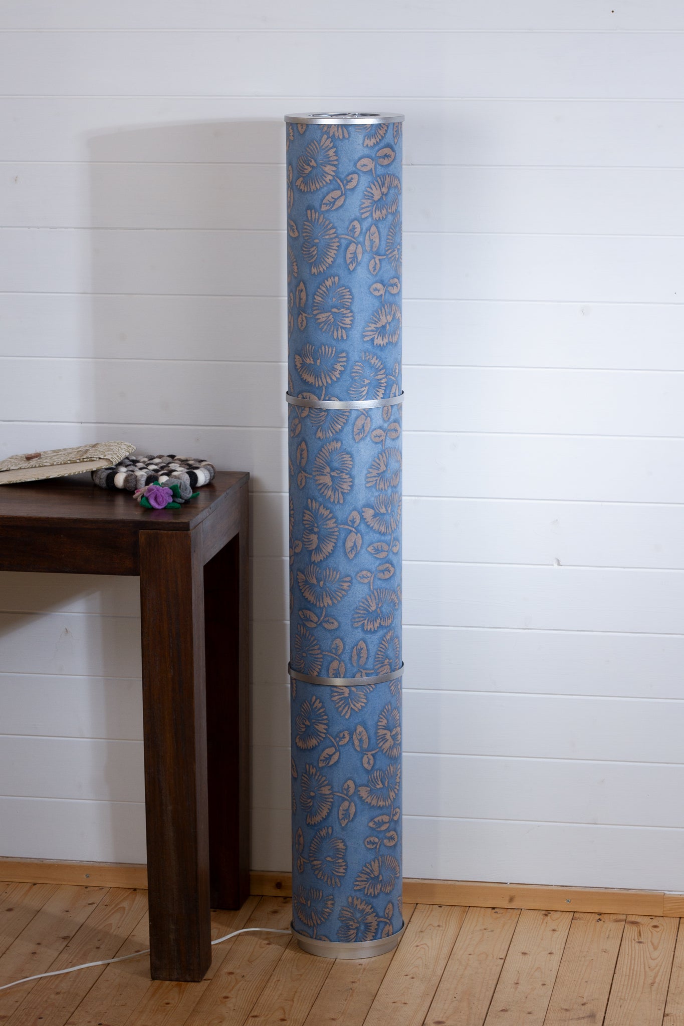 3 Panel Floor Lamp - B129 ~ Batik Peony Blue, 20cm(d) x 1.4m(h)