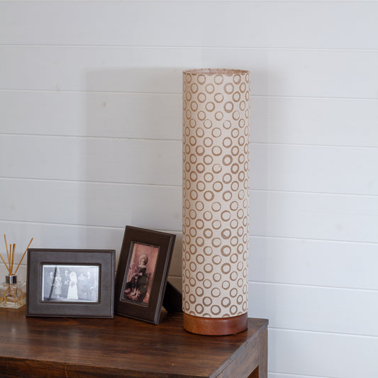 Flat Round Sapele Table Lamp with 15cm x 60cm Lampshade in P74 - Batik Natural Circles