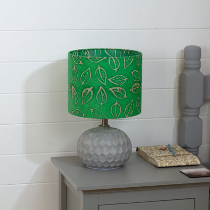 Rola Round Ceramic Table Lamp Base in Grey ~ Drum Lamp Shade 25cm(d) x 20cm(h) B126 ~ Batik Leaf Bright Green