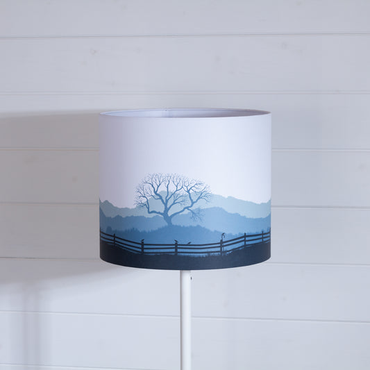 Drum Lamp Shade - Landscape Gate Blue, 30cm(d) x 25cm(h)