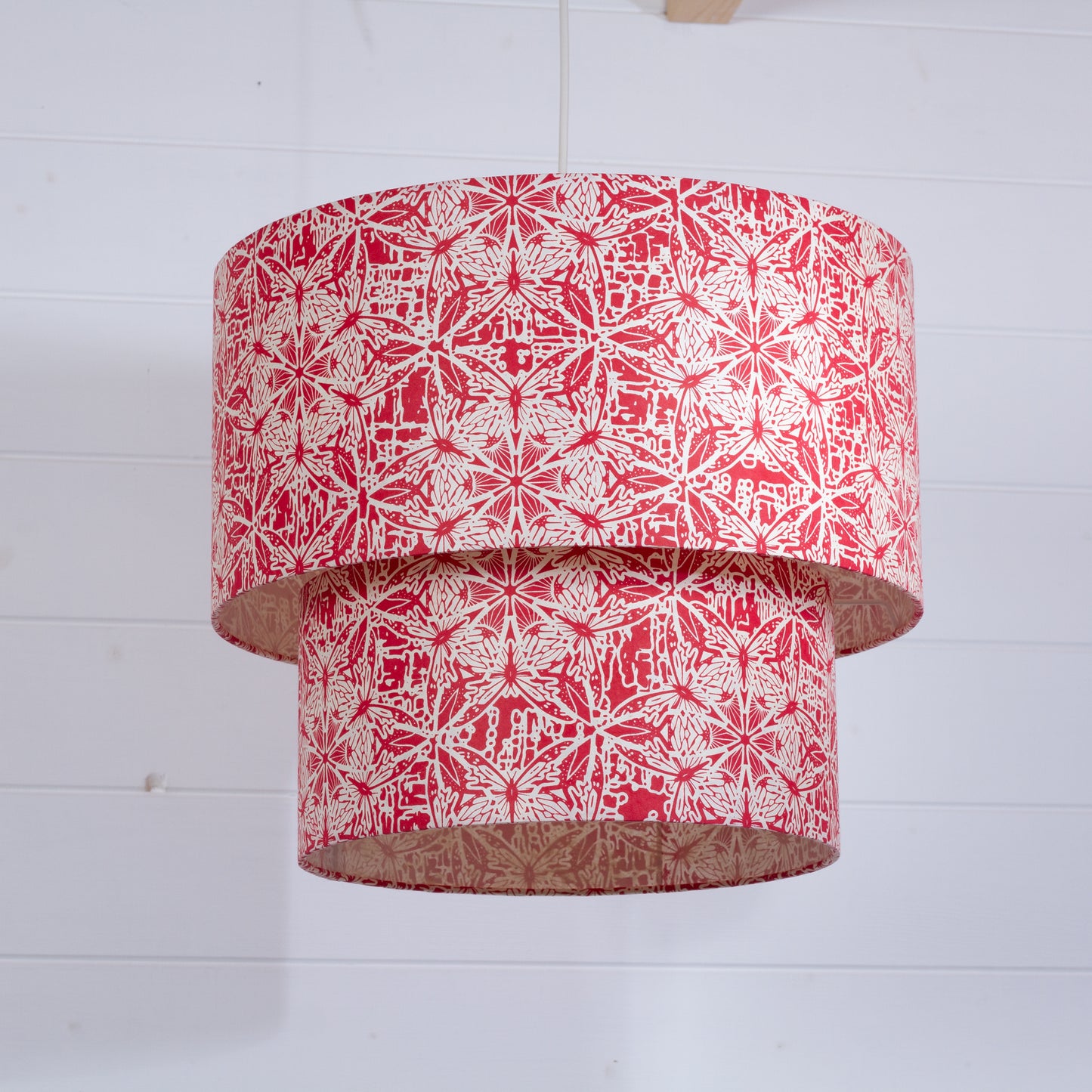 2 Tier Lamp Shade - B137 ~ Butterfly Kaleidoscope Red, 40cm x 20cm & 30cm x 15cm