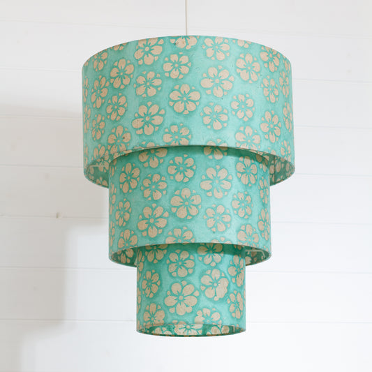 3 Tier Lamp Shade - P80 - Batik Star Flower Sea Foam, 40cm x 20cm, 30cm x 17.5cm & 20cm x 15cm
