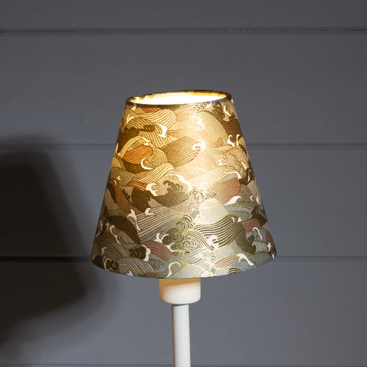 Clip on Lamp Shade - Short - W03 ~ Gold Waves on Greys