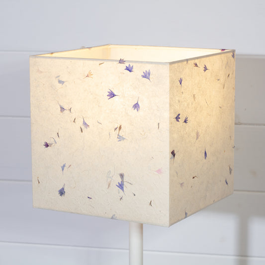 Square Lamp Shade - P34 - Cornflower Petals on Natural Lokta, 20cm(w) x 20cm(h) x 20cm(d)