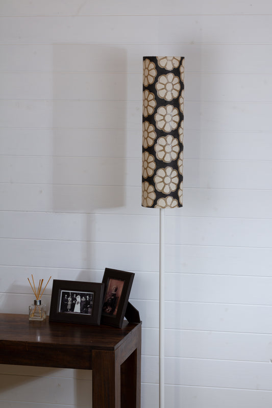 Drum Lamp Shade - P24 -Batik Big Flower on Black, 15cm(diameter) x 55cm(h)