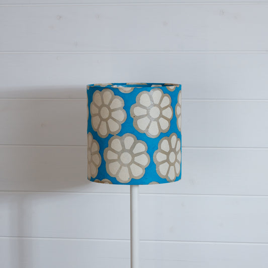 Drum Lamp Shade - P23 - Batik Big Flower on Teal, 20cm(d) x 20cm(h)