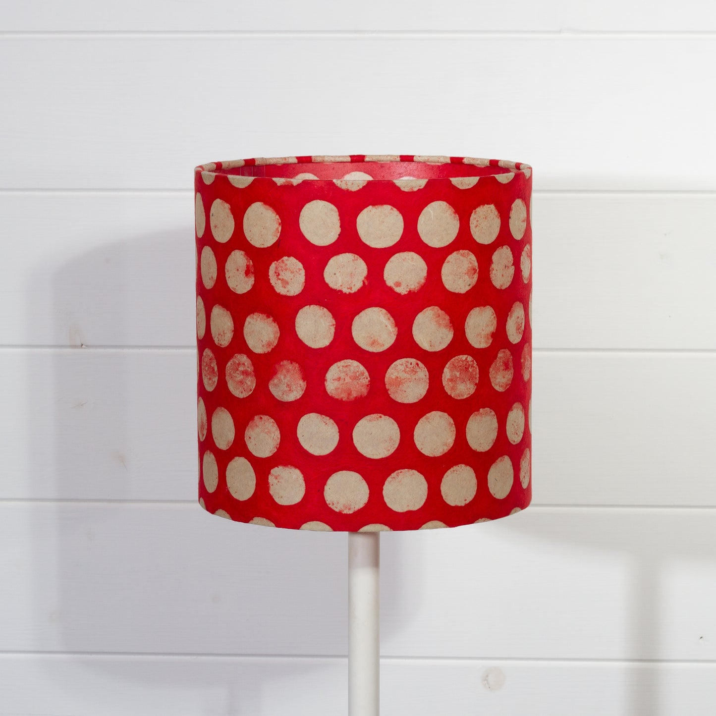 Drum Lamp Shade - P84 ~ Batik Dots on Red, 20cm(d) x 20cm(h)