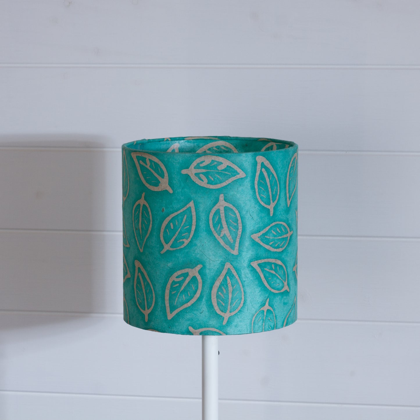 Drum Lamp Shade - B138 ~ Batik Leaf Sea Foam, 20cm(d) x 20cm(h)