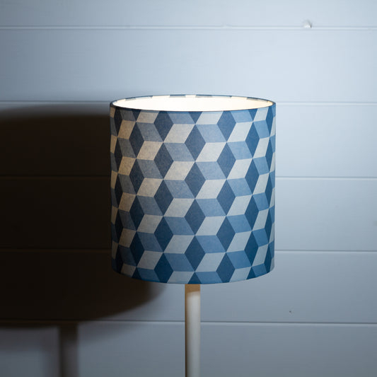 Cubes Geometric Print Drum Lamp Shade 20cm(d) x 20cm(h) ~ Blue