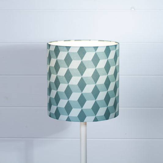 Cubes Geometric Print Drum Lamp Shade 20cm(d) x 20cm(h) ~ Green