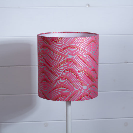 Drum Lamp Shade - W04 ~ Pink Hills with Gold Flowers, 20cm(d) x 20cm(h)