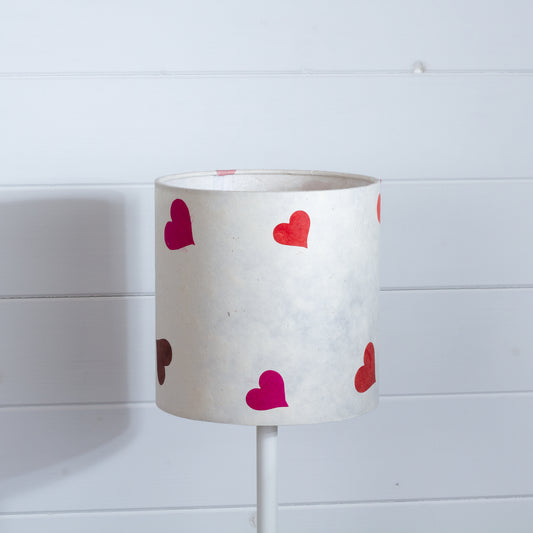Drum Lamp Shade - P82 ~ Hearts on Lokta Paper, 20cm(d) x 20cm(h)