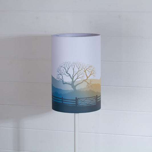 Drum Lamp Shade - Landscape Gate Blue/Orange, 20cm(d) x 30cm(h)