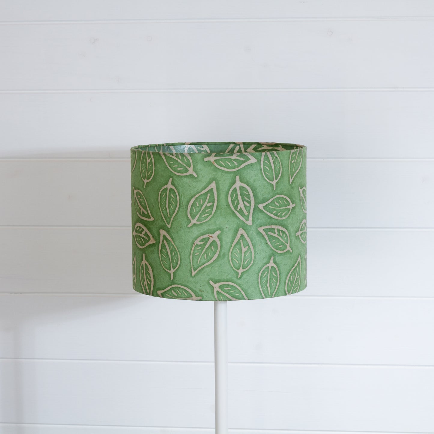 Drum Lamp Shade - P29 ~ Batik Leaf on Green, 25cm x 20cm