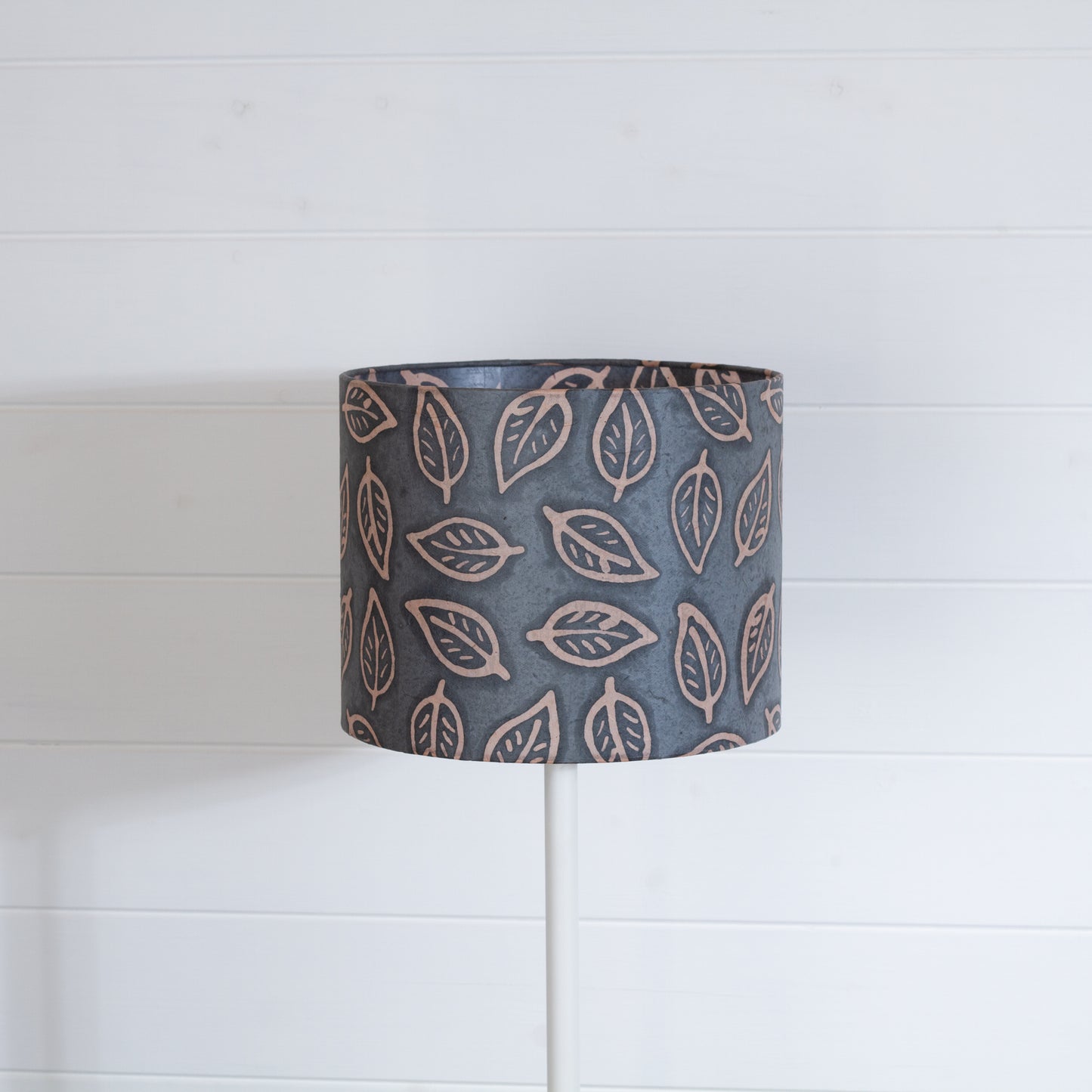 Drum Lamp Shade - B124 ~ Batik Leaf Grey, 25cm x 20cm