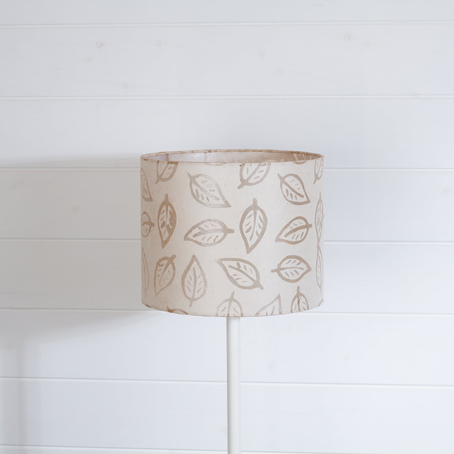 Drum Lamp Shade - P28 - Batik Leaf on Natural, 25cm x 20cm