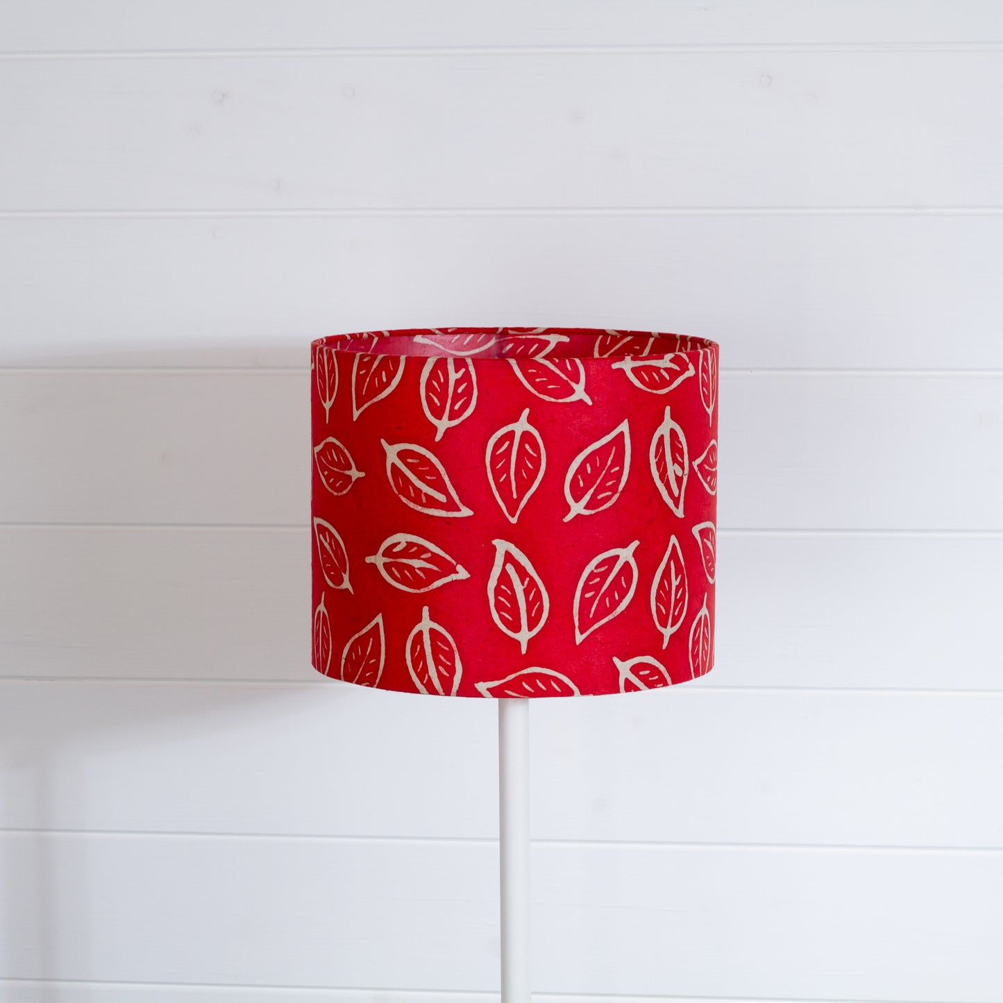 Drum Lamp Shade - P30 - Batik Leaf on Red, 25cm x 20cm