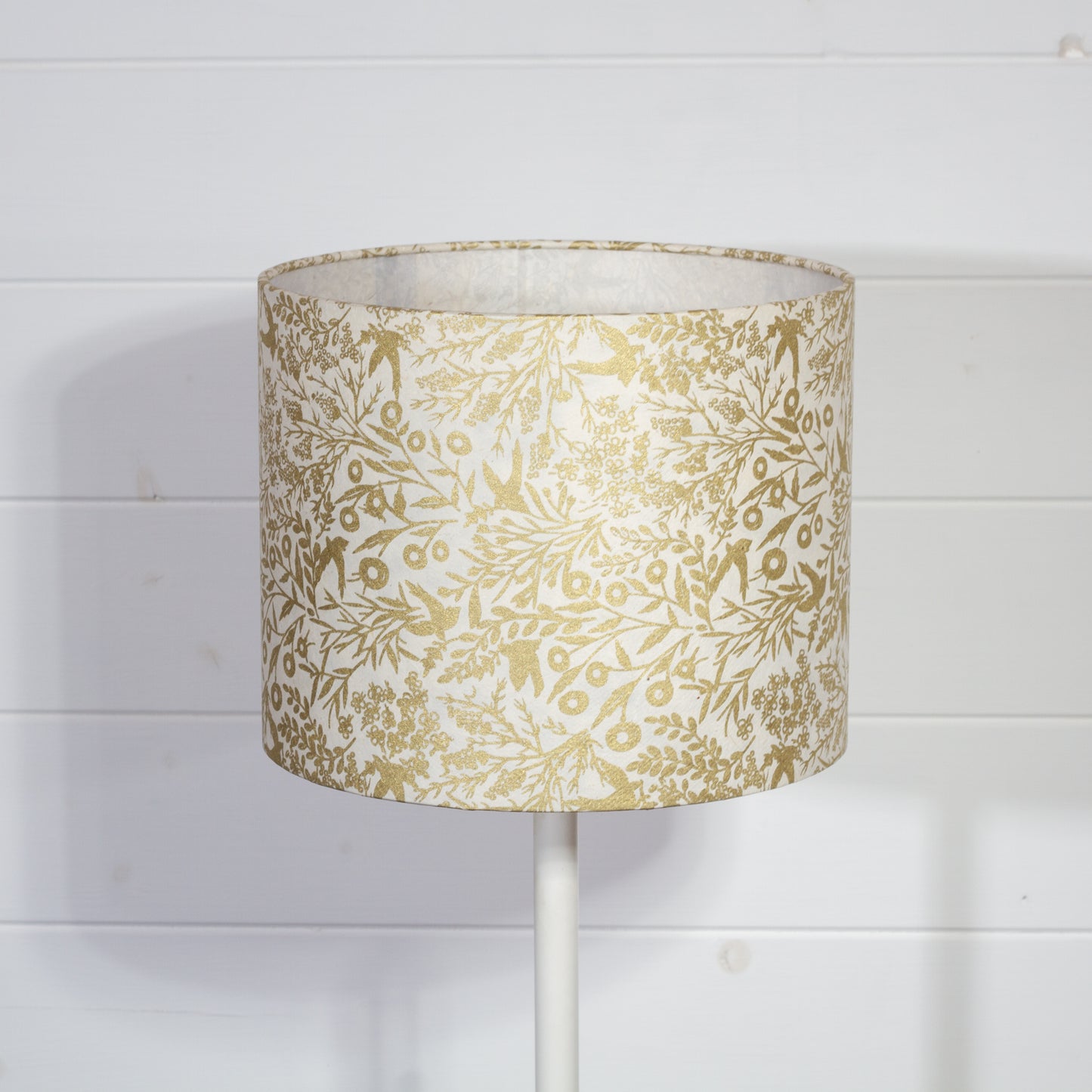 Drum Lamp Shade - B135 ~ Gold Birds, 25cm x 20cm