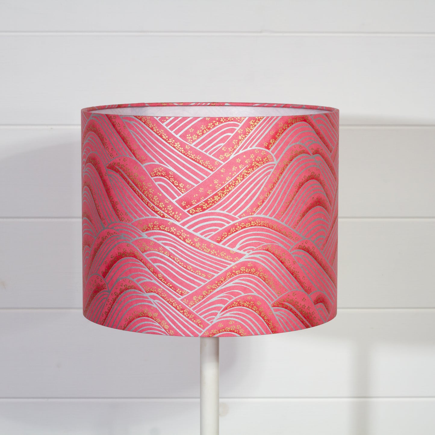 Drum Lamp Shade - W04 - Pink Hills with Gold Flowers, 25cm x 20cm