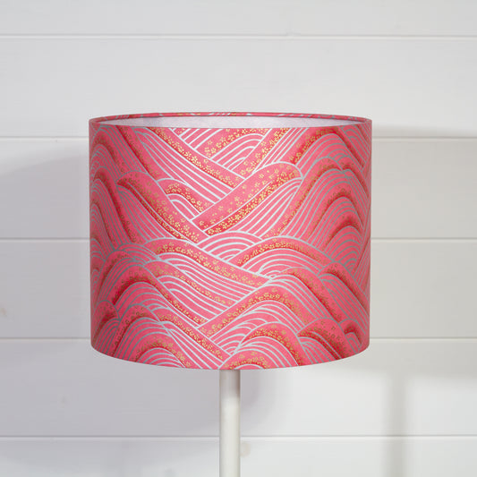 Drum Lamp Shade - W04 - Pink Hills with Gold Flowers, 25cm x 20cm