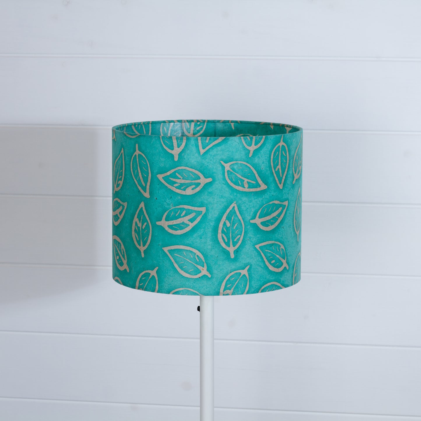 Drum Lamp Shade - B138 ~ Batik Leaf Sea Foam, 25cm x 20cm