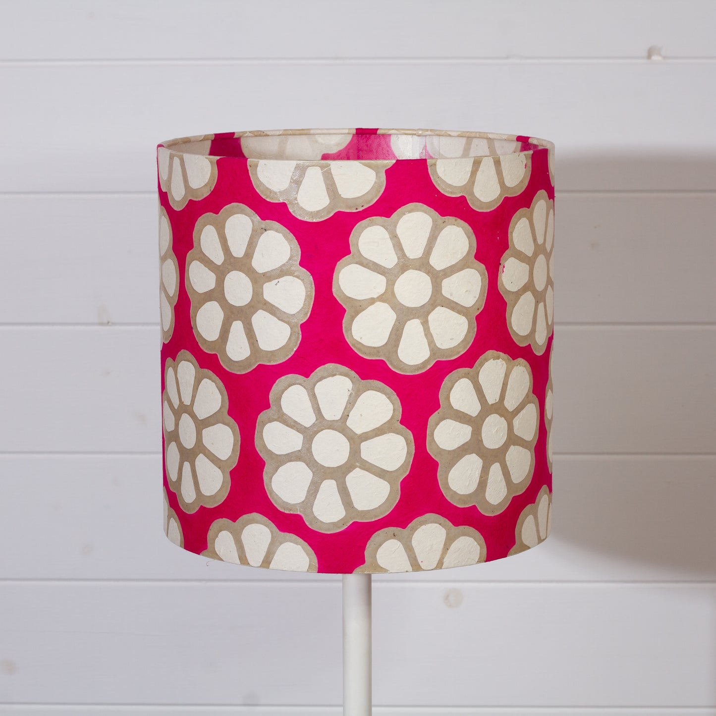 Drum Lamp Shade - P22 - Batik Big Flower on Hot Pink, 25cm x 25cm