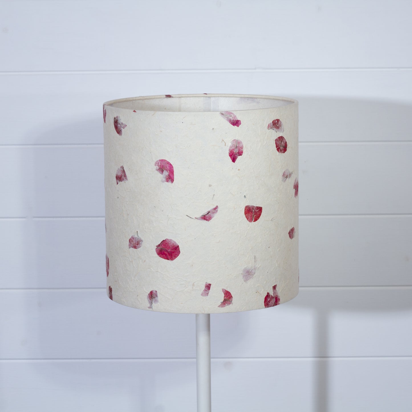 Drum Lamp Shade - P33 - Rose Petals on Natural Lokta, 25cm x 25cm