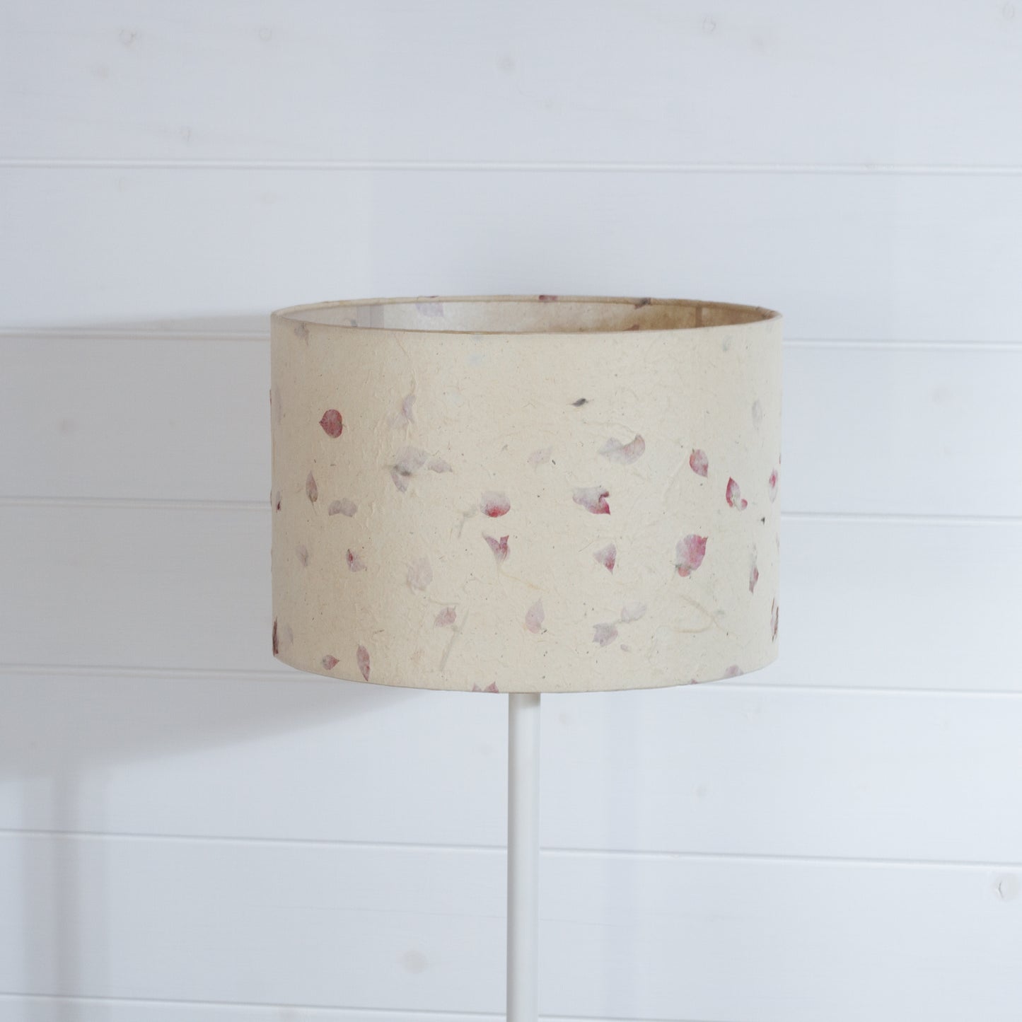 Drum Lamp Shade - P33 - Rose Petals on Natural Lokta, 30cm(d) x 20cm(h)