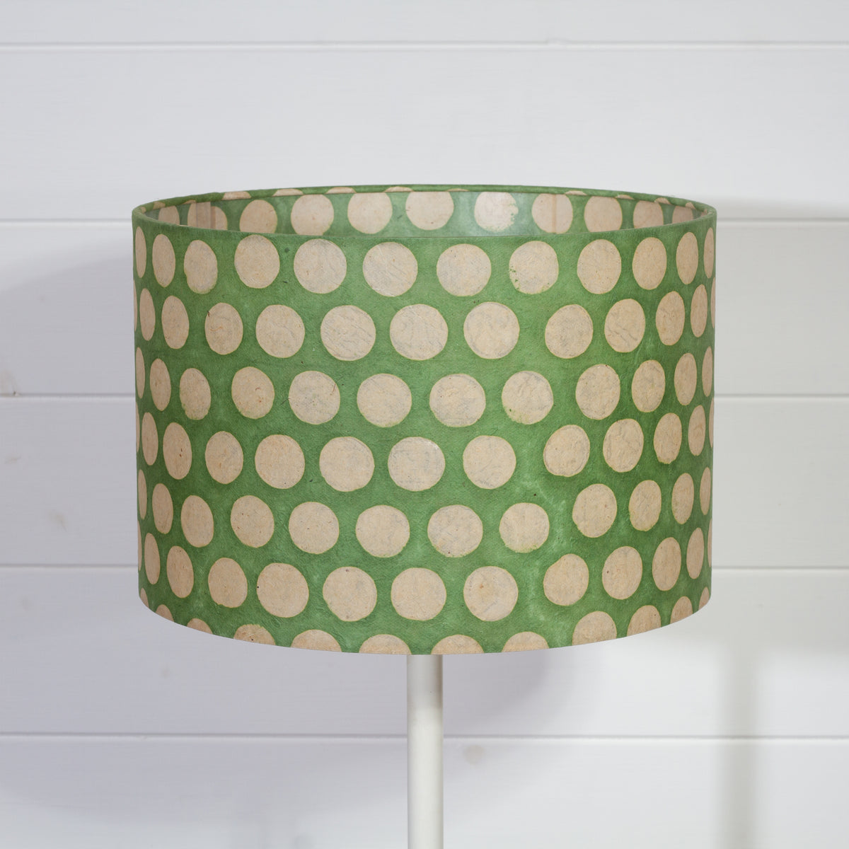 Drum Lamp Shade - P87 ~ Batik Dots on Green, 30cm(d) x 20cm(h)