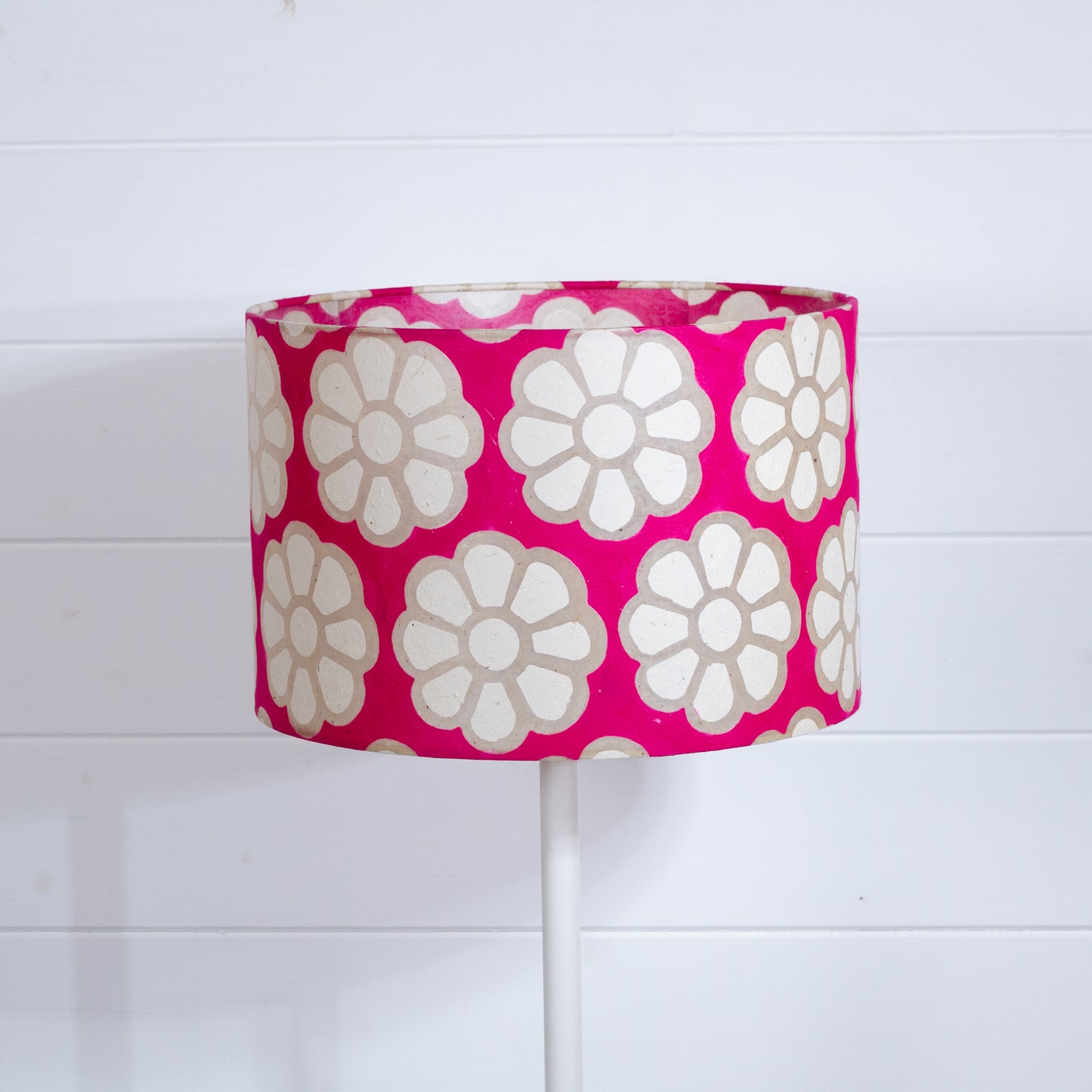 Drum Lamp Shade - P22 - Batik Big Flower on Hot Pink, 30cm(d) x 20cm(h)
