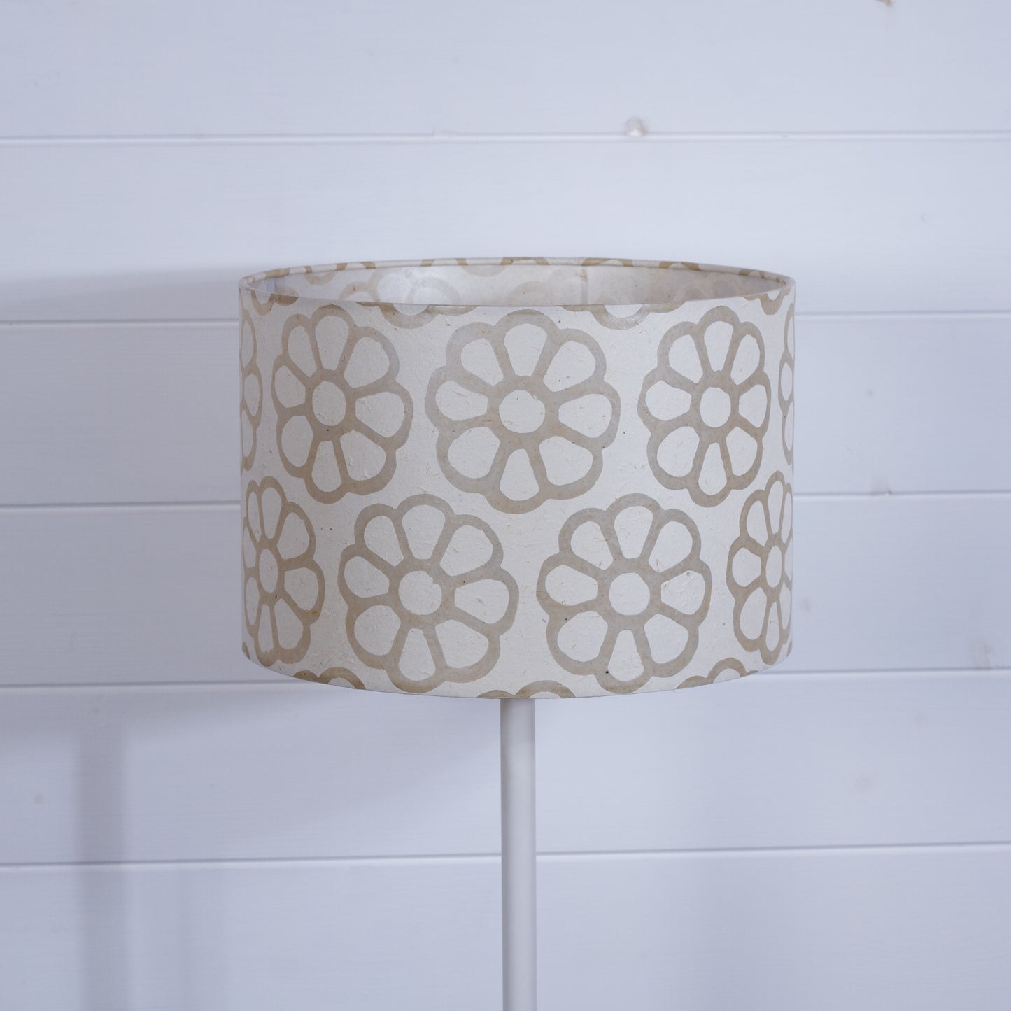 Drum Lamp Shade - P17 - Batik Big Flower on Natural, 30cm(d) x 20cm(h)