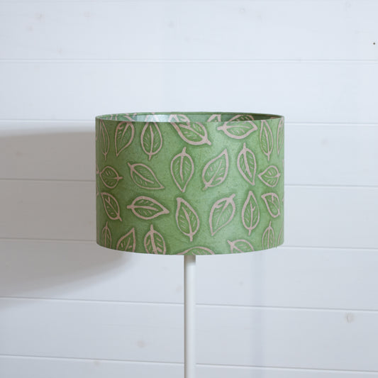 Drum Lamp Shade - P29 - Batik Leaf on Green, 30cm(d) x 20cm(h)