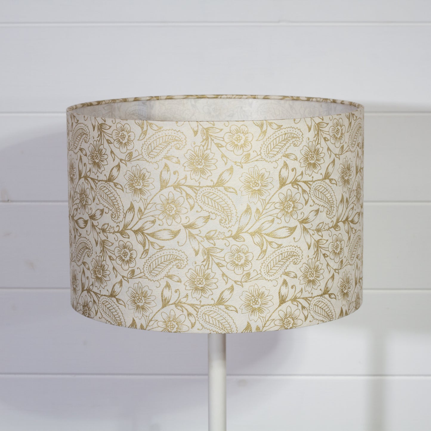 Drum Lamp Shade - P69 - Garden Gold on Natural, 30cm(d) x 20cm(h)