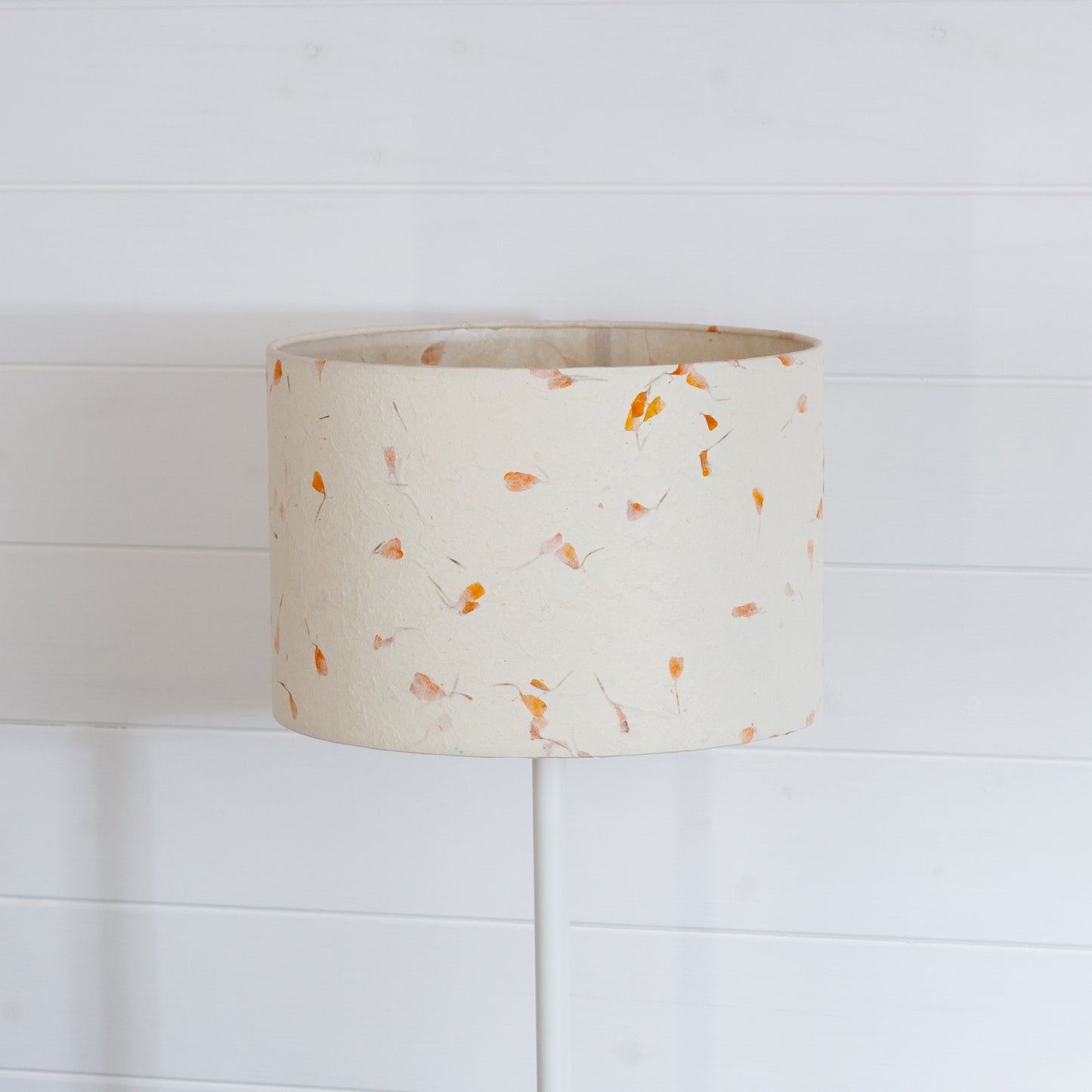 Drum Lamp Shade - P32 - Marigold Petals on Natural Lokta, 30cm(d) x 20cm(h)