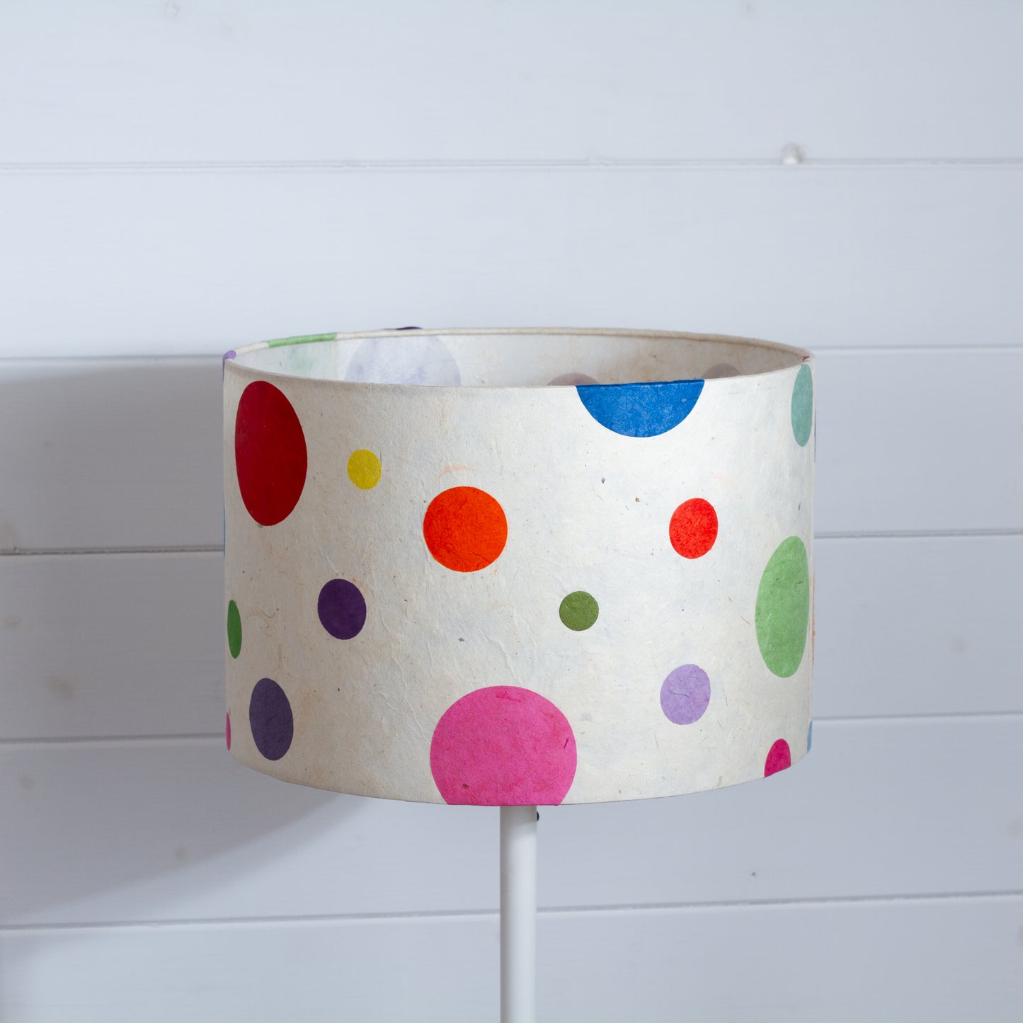 Drum Lamp Shade - P39 - Polka Dots on Natural Lokta, 30cm(d) x 20cm(h)