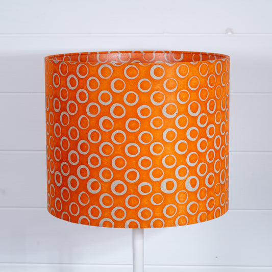 Drum Lamp Shade - P03 - Batik Orange Circles, 30cm(d) x 25cm(h)