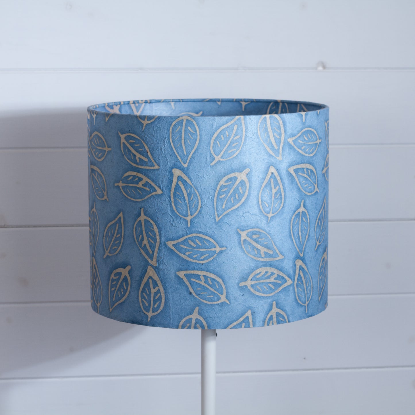 Drum Lamp Shade - P31 - Batik Leaf on Blue, 30cm(d) x 25cm(h)