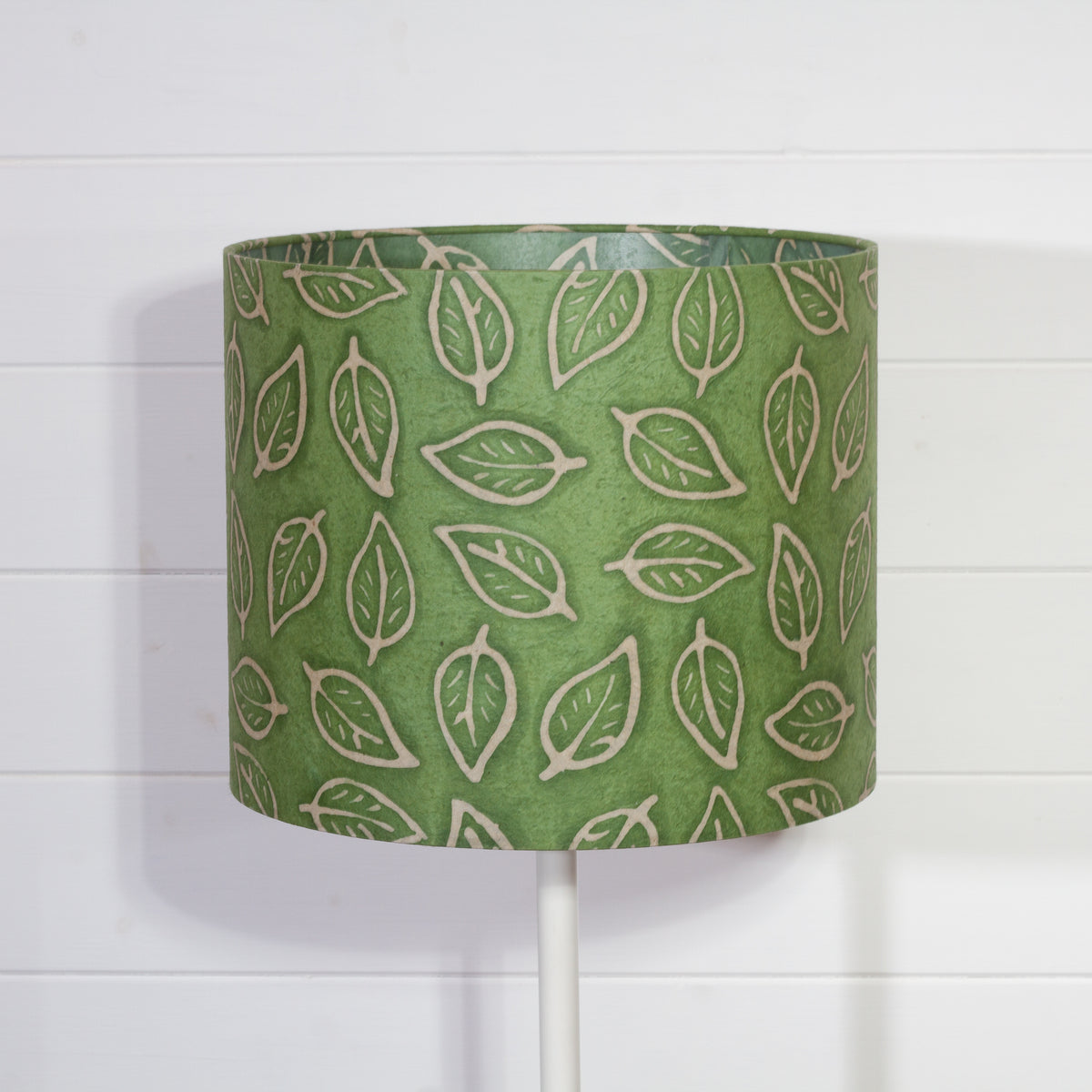 Drum Lamp Shade - P29 - Batik Leaf on Green, 30cm(d) x 25cm(h)