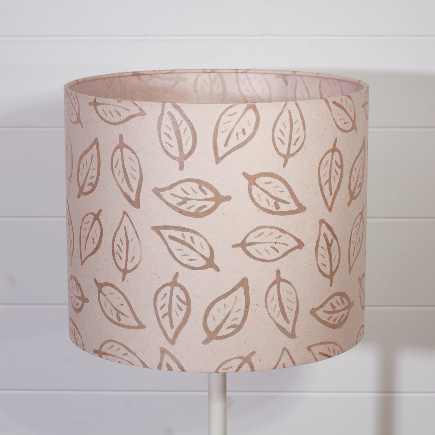 Drum Lamp Shade - P28 - Batik Leaf on Natural, 30cm(d) x 25cm(h)