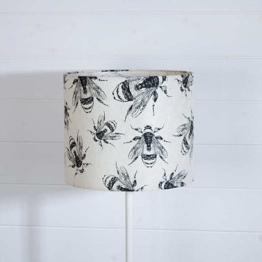 Drum Lamp Shade - P42 - Bees Screen Print on Natural Lokta, 30cm(d) x 25cm(h)