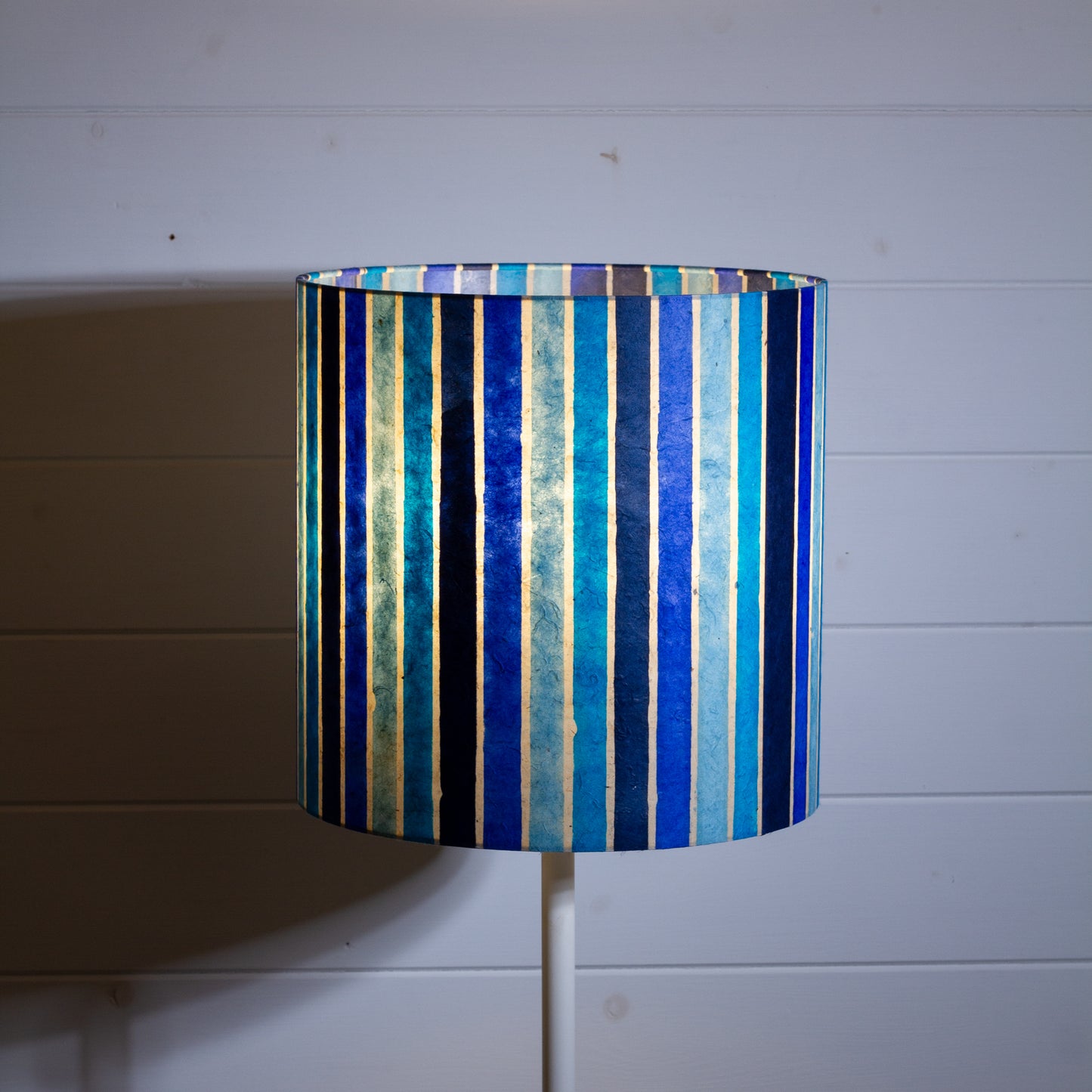 Drum Lamp Shade - P05 - Batik Stripes Blue, 30cm(d) x 30cm(h)