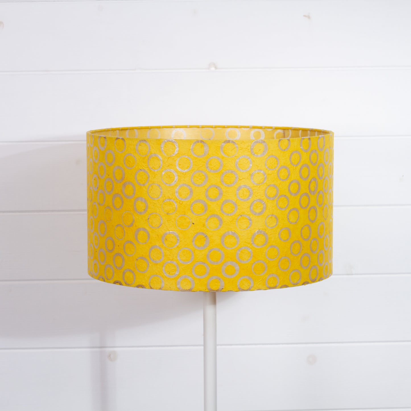Drum Lamp Shade - P71 - Batik Yellow Circles, 35cm(d) x 20cm(h)