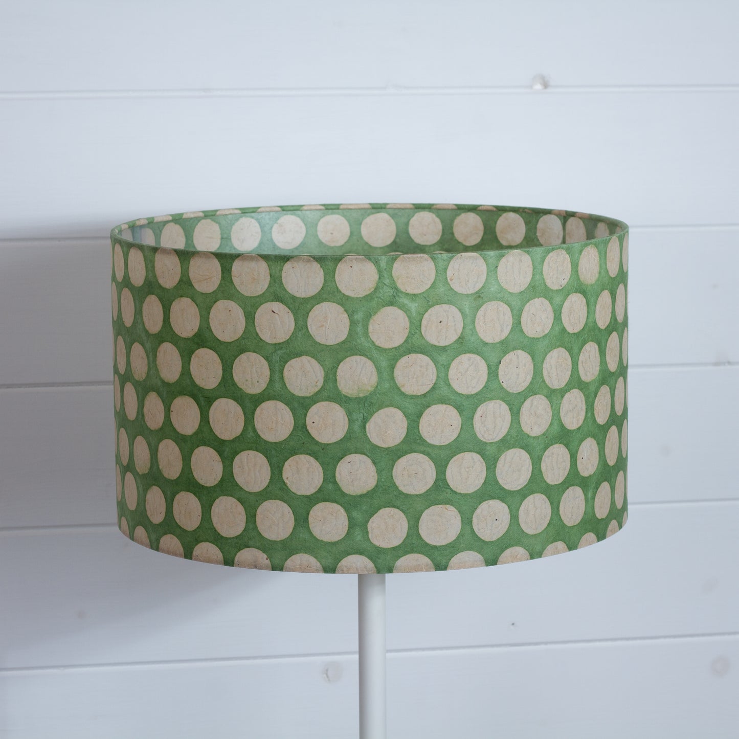 Drum Lamp Shade - P87 ~ Batik Dots on Green, 35cm(d) x 20cm(h)
