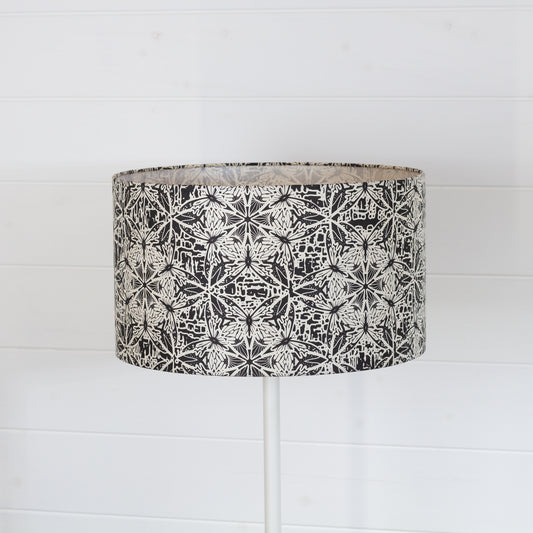 Drum Lamp Shade - B136 ~ Butterfly Kaleidoscope Black, 35cm(d) x 20cm(h)