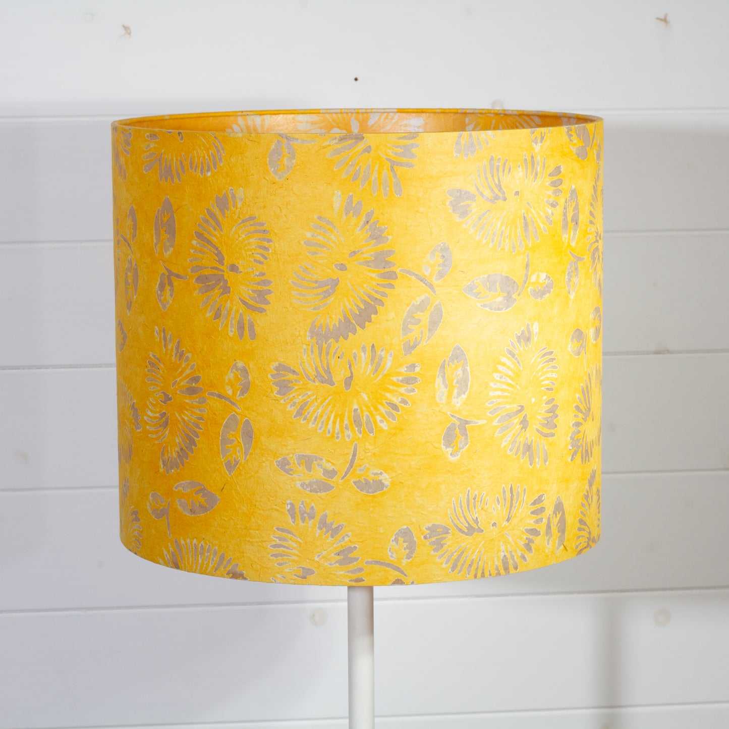 Drum Lamp Shade - B120 - Batik Peony Yellow, 35cm(d) x 30cm(h)