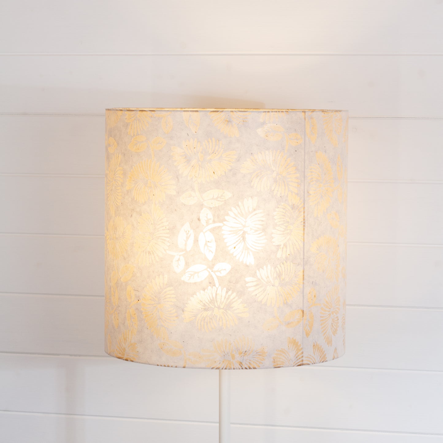 Drum Lamp Shade - P09 - Batik Peony on Natural, 40cm(d) x 40cm(h)
