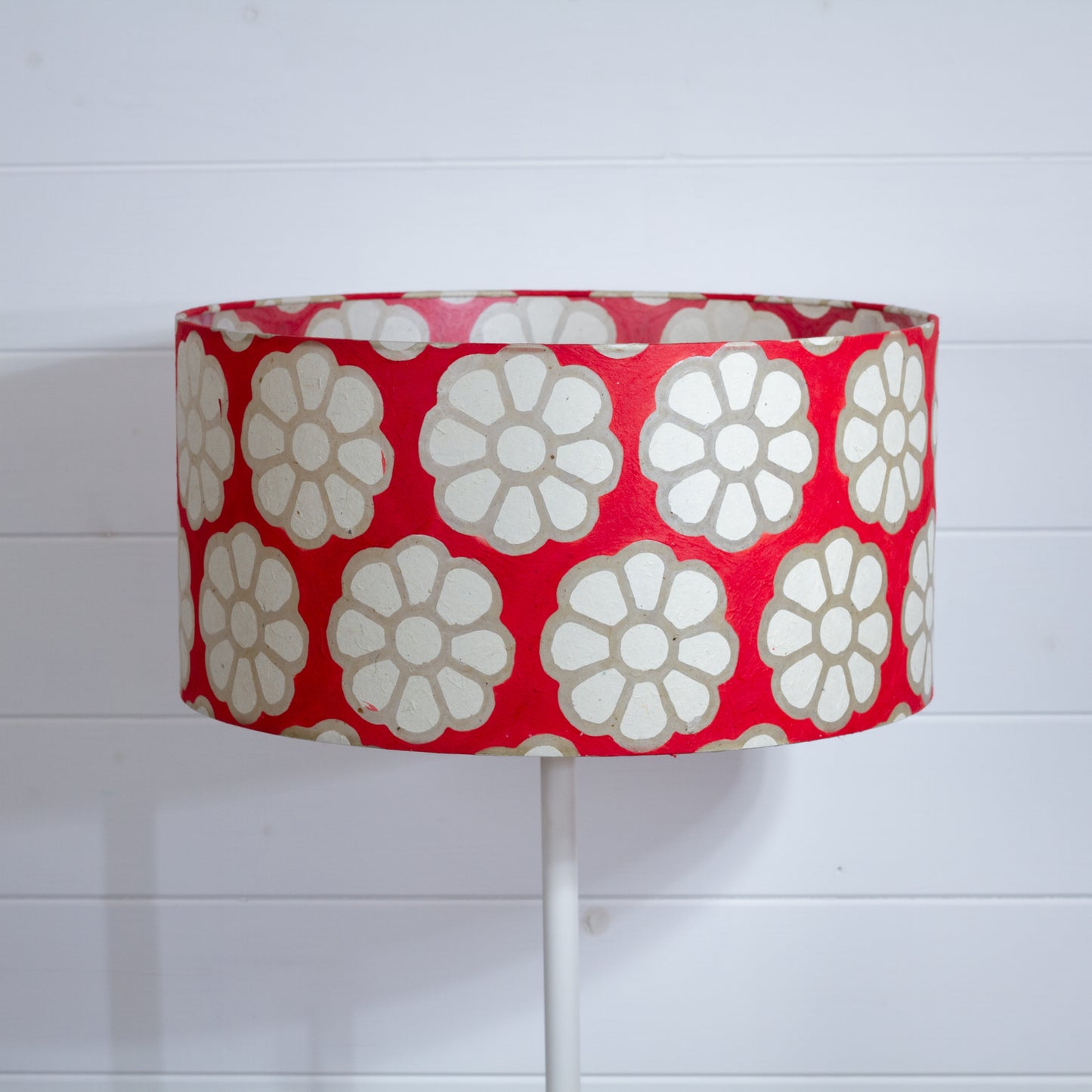 Drum Lamp Shade - P18 - Batik Big Flower on Red, 40cm(d) x 20cm(h)