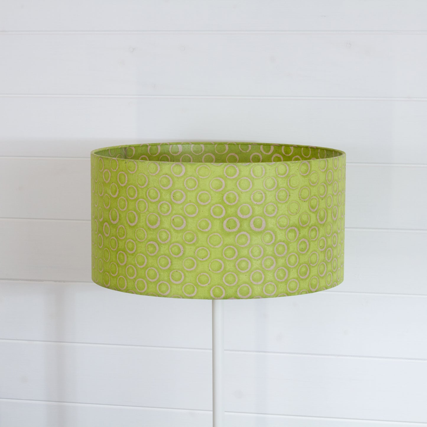 Drum Lamp Shade - P02 - Batik Lime Circles, 40cm(d) x 20cm(h)